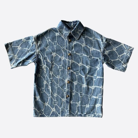Louis Vuitton Blue & White Barb Wire Monogram Denim Shirt - Picture 1 of 8